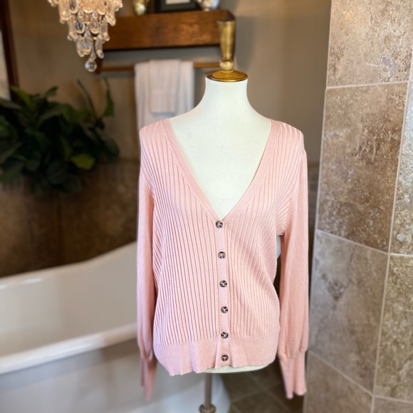 Marled Sweaters Marled Pink Button Down Sweater Cardigan Size Large